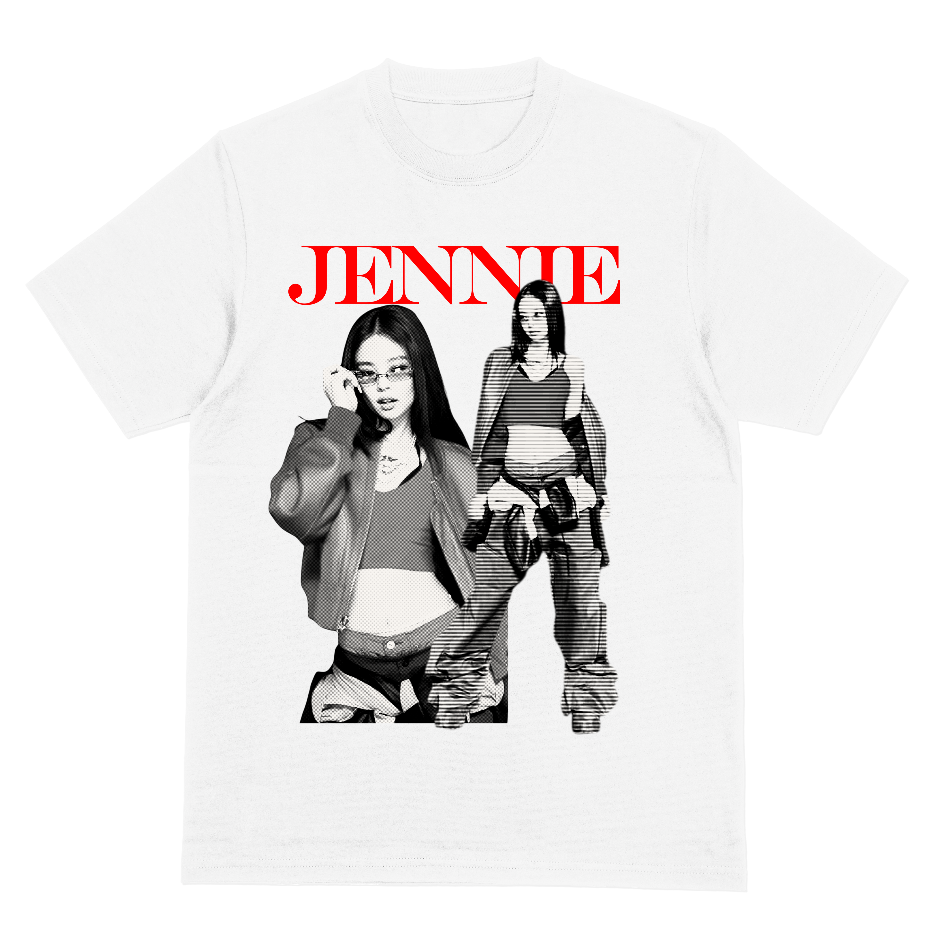 K-Pop JENNIE Vintage Aesthetic Shirt – Black & White Performance Print