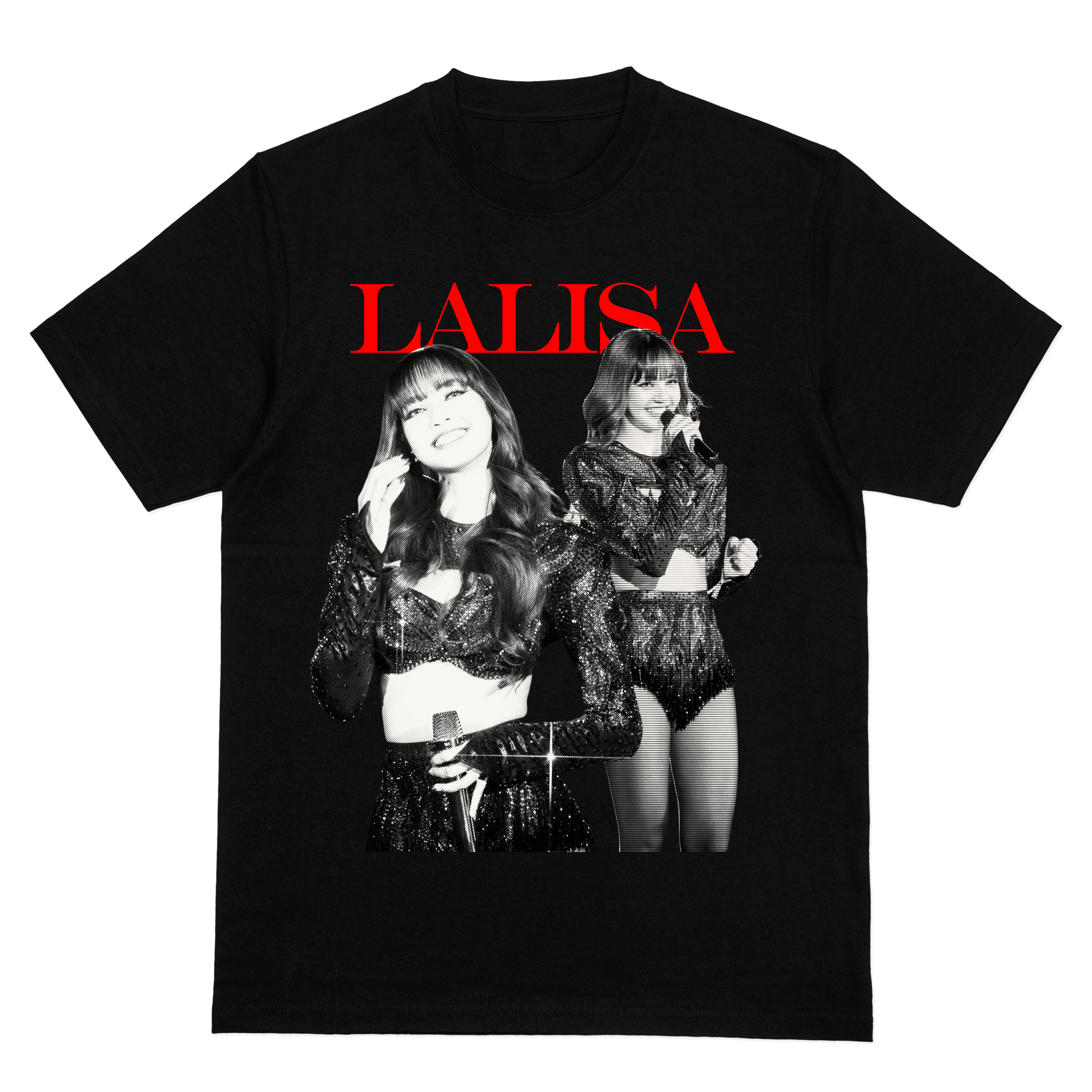 K-Pop LALISA Vintage Aesthetic Shirt – Black & White Performance Print