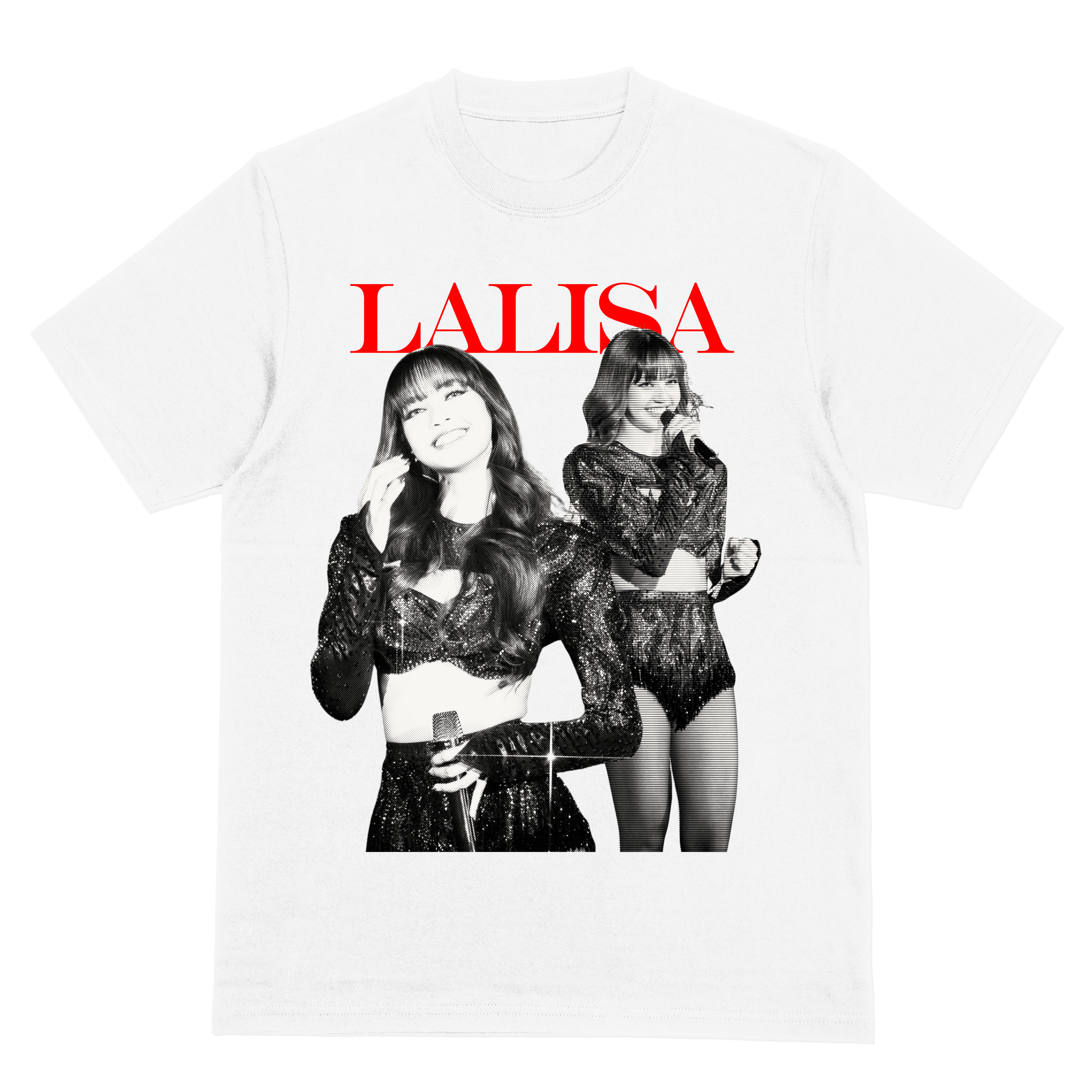 K-Pop LALISA Vintage Aesthetic Shirt – Black & White Performance Print