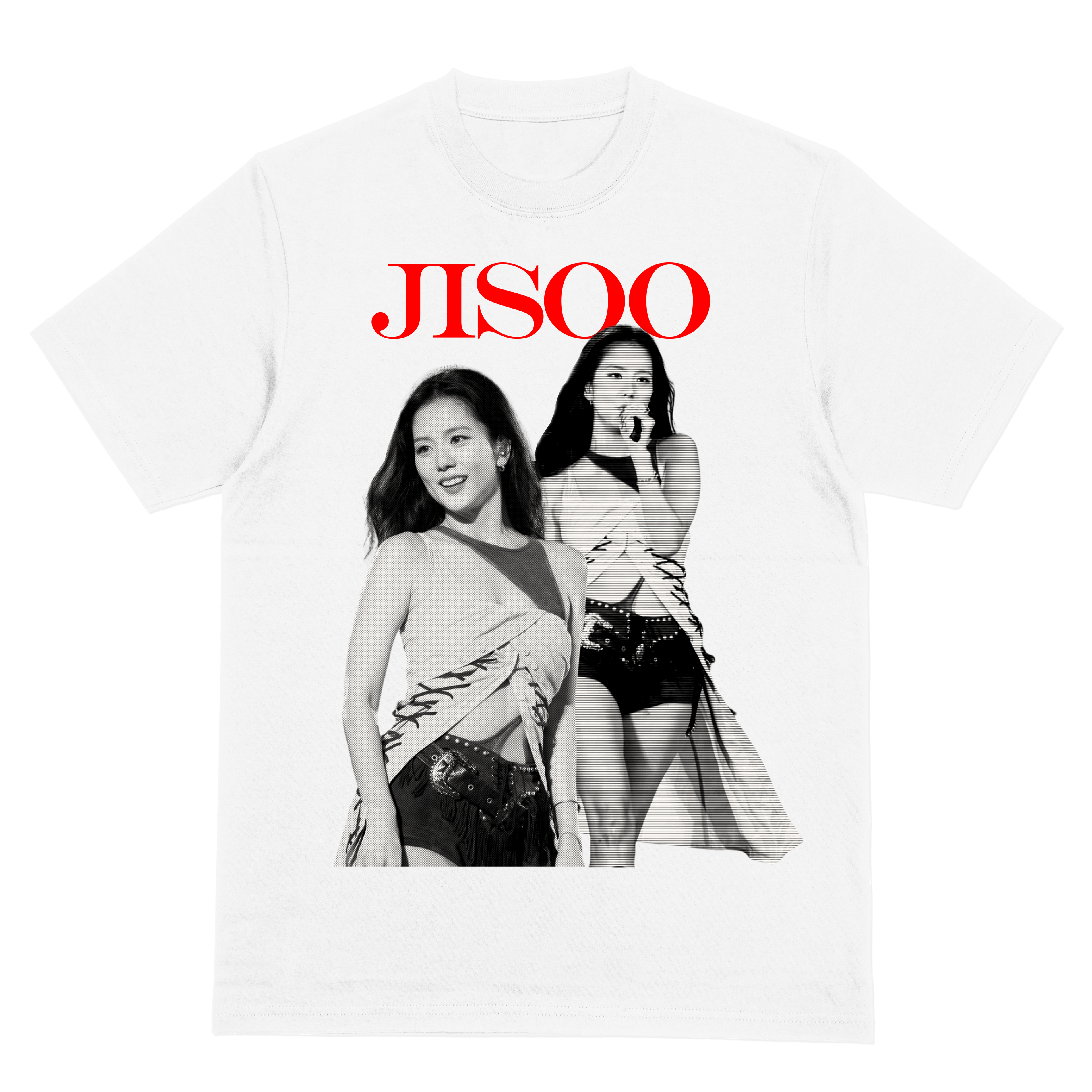 K-Pop JISOO Vintage Aesthetic Shirt – Black & White Performance Print