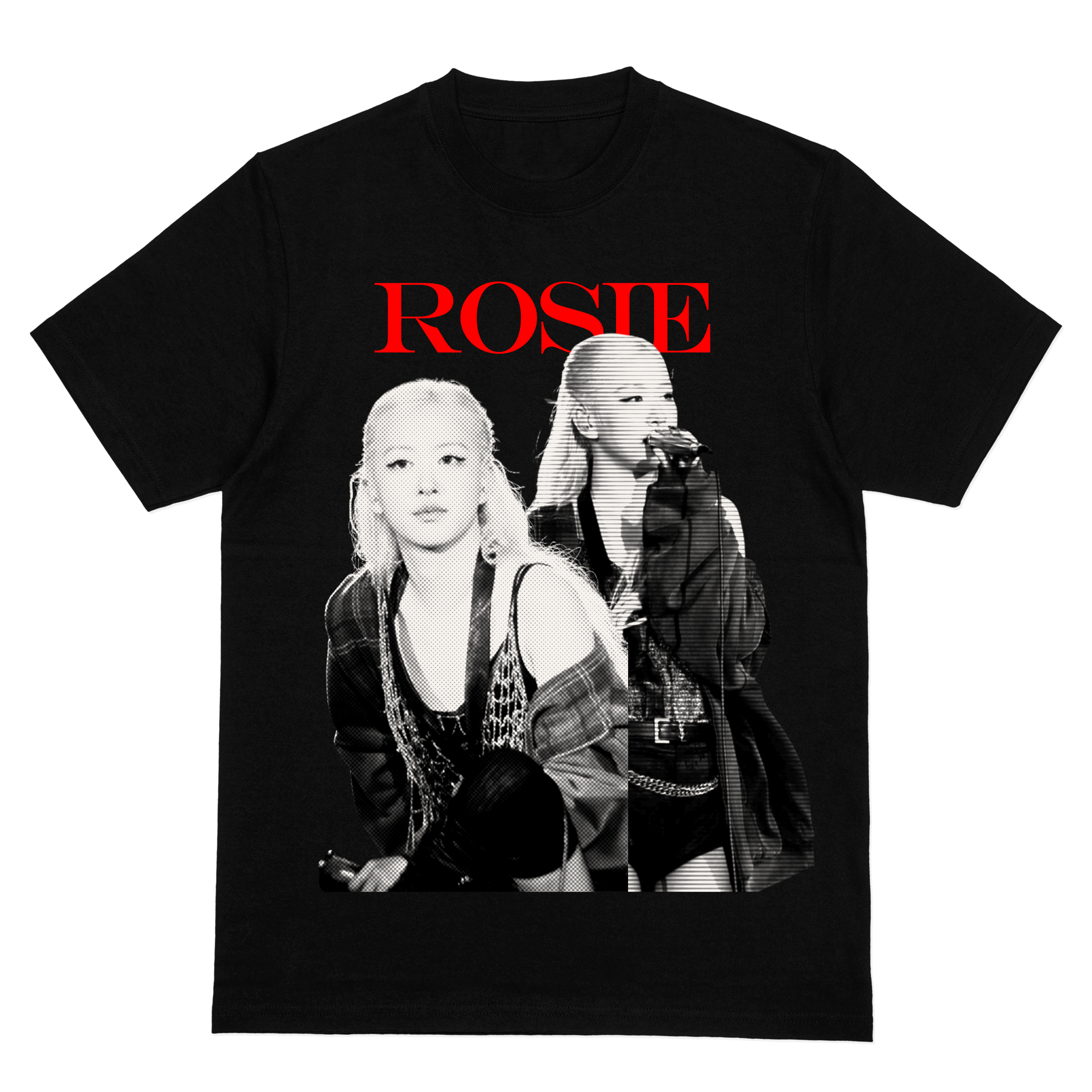 K-Pop ROSIE Vintage Aesthetic Shirt – Black & White Performance Print